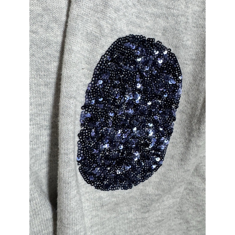 LISA TODD Knit Gray V-neck Sweater Sequin Elbow Patches Size L - Picture 3 of 4